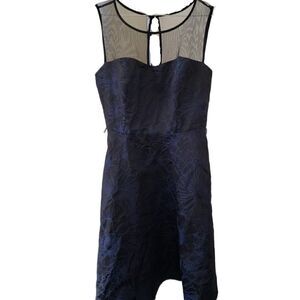Jessica Simpson Blue & Black Brocade Fit & Flare Dress